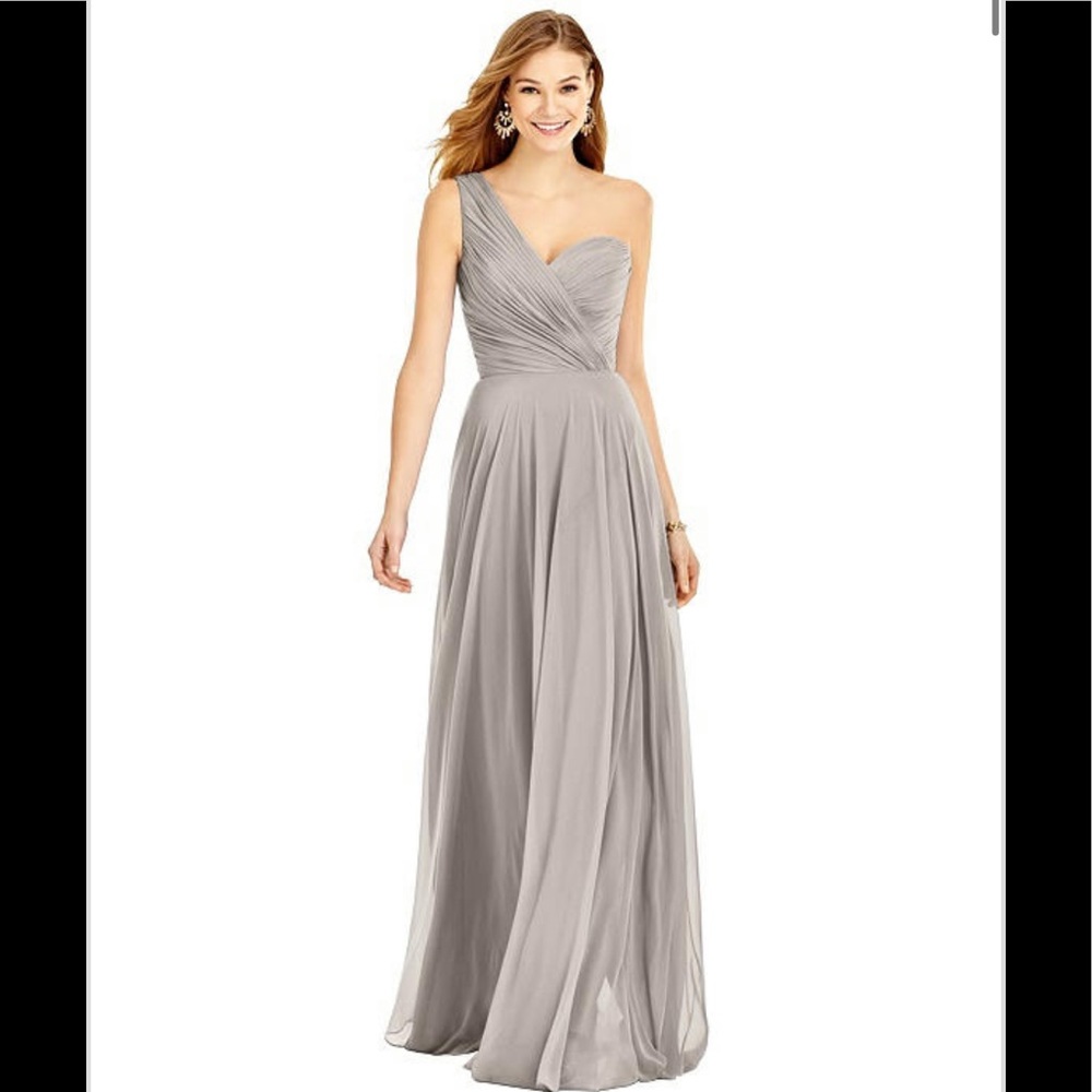 Dessy Dani One-Shoulder Taupe Chiffon Dress - Picture 7 of 7